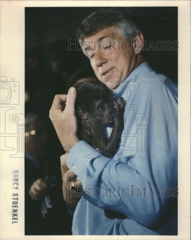   Zoo director,shows off Tableau,the Zoos newest loeland gorilla. Photo