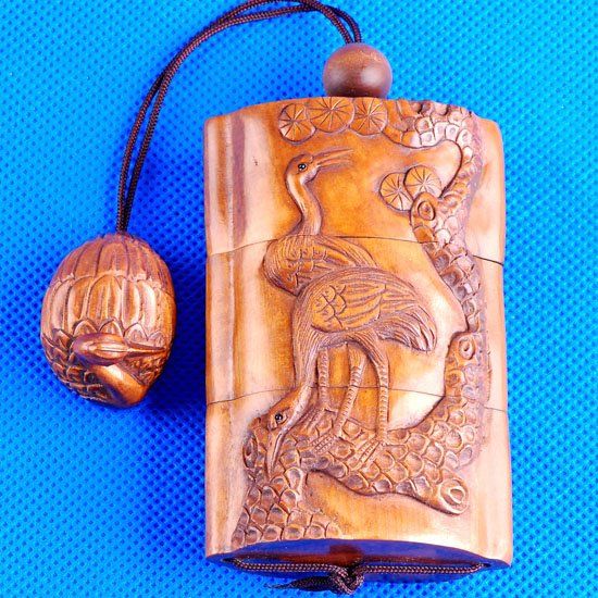 Carved Japanese Wood Boxwood Inro Netsuke Swan Carving  