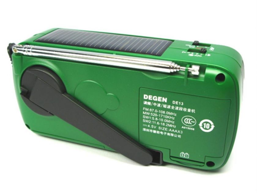 DEGEN DE13 FM SW Crank Solar Power Emergency Radio  