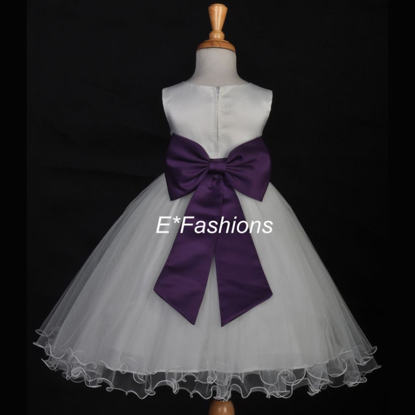 IVORY PURPLE PLUM FLOWER GIRL DRESS 12M 18M 2 4 6 8 10  