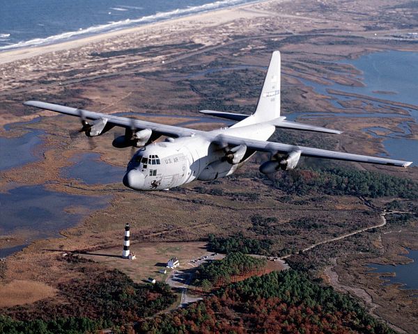 130E flies along the North Carolina coast poster  