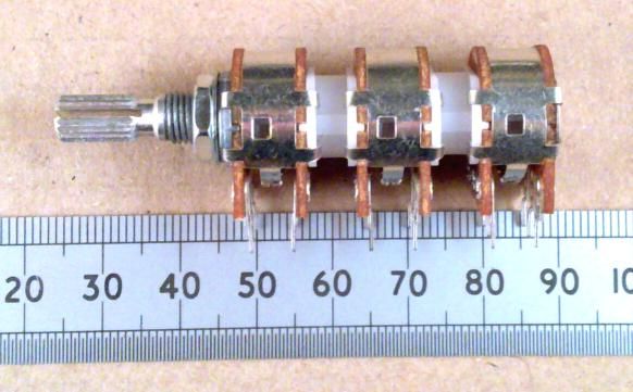 Way Pot, Six Gang Potentiometer, Linear and Log Types, Splined Shaft 