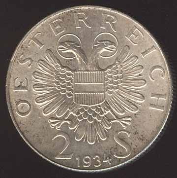 AUSTRIA BEAUTY 2 SHILLING 1934 SILVER COIN HIGH GRADE  