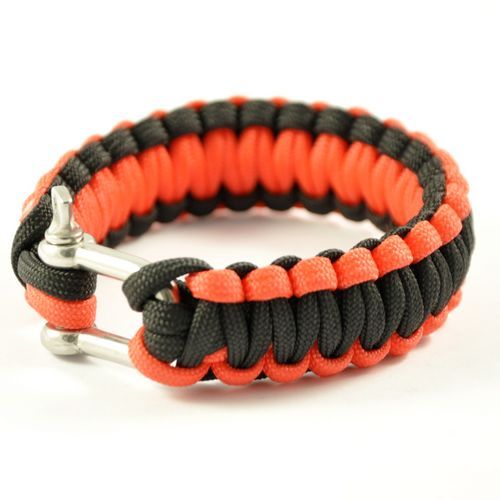 Paracord 550 Metal shackle Survival Bracelet for Camping Black&Red 