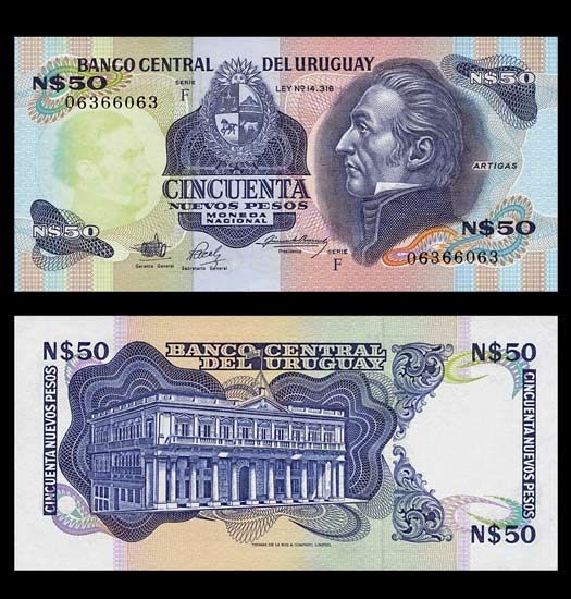 50 NUEVOS PESOS Note URUGUAY 1988   José ARTIGAS   UNC  