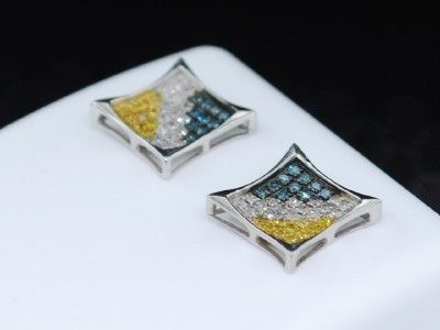 MENS LADIES WG CANARY YELLOW DIAMOND STUDS EARRING PAVE  