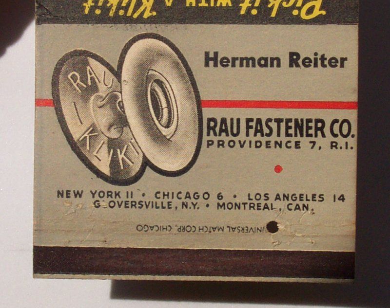 1940s Rau Fasterners Klikit Billboard MB Providence RI  