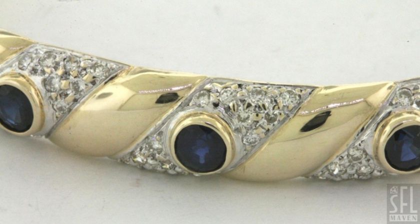 14K GOLD FANCY HIGH GLOSS .96CT DIAMOND/BLUE SAPPHIRE HINGED BANGLE 