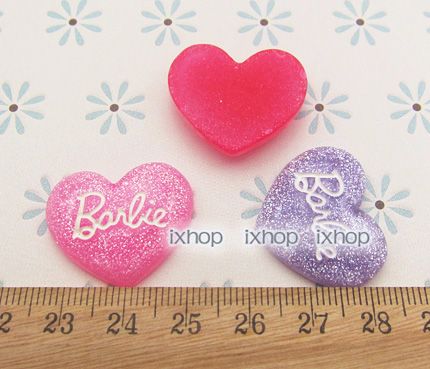 12 pcs Barbie Heart Glitter Resin Cabochon 6006 0340  