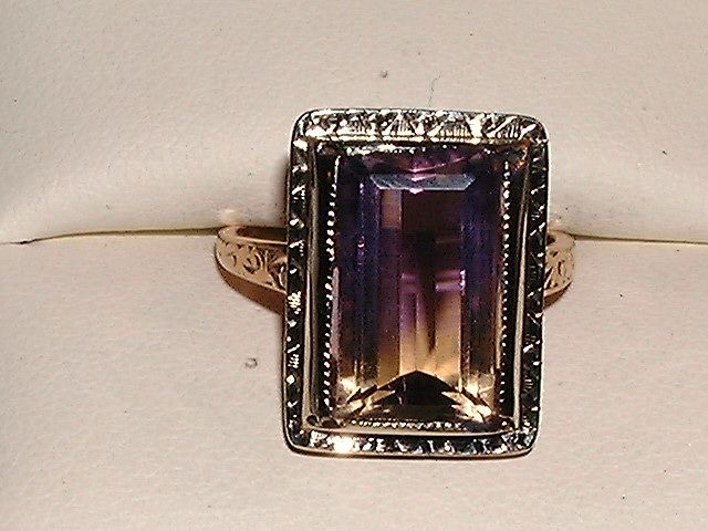 AMETRINE FILIGREE ENGRAVED RING 10K 2 tones gold 1920  