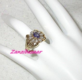 PRETTY 14K GOLD VIOLET BLUE TANZANITE & DIAMOND RING  