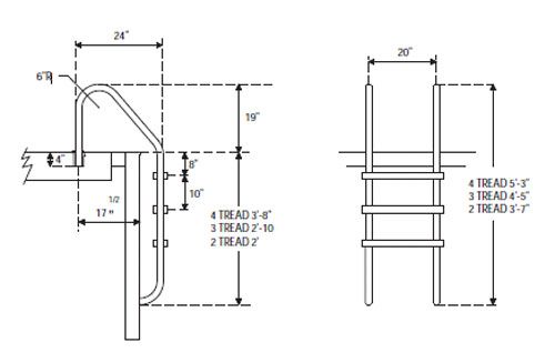 Step Inground Stainless Steel Swimming Pool Ladder  