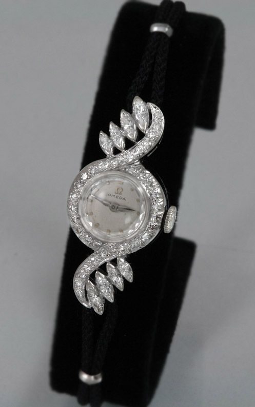 14k SOLID WHITE GOLD Omega ladies watch, 1.7CT Genuine Natural 