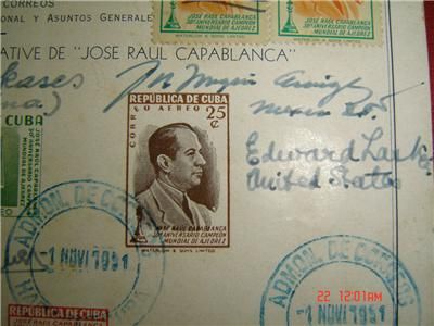 CUBA CHESS,CAPABLANCA, EDWARD LASKER STAMPS, SEVERAL AUTOGRAPHS