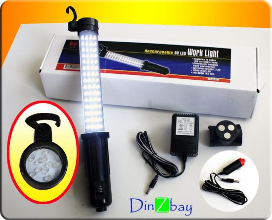 60 LED + 10 LED Rechargeable Work Light   Super Bright White LED 