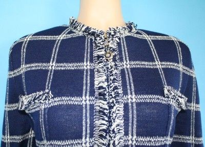   COLLECTION KNIT JACKET & WIDE LEG PANTS 2 PC SUIT NAVY/WHITE SZ 12 14