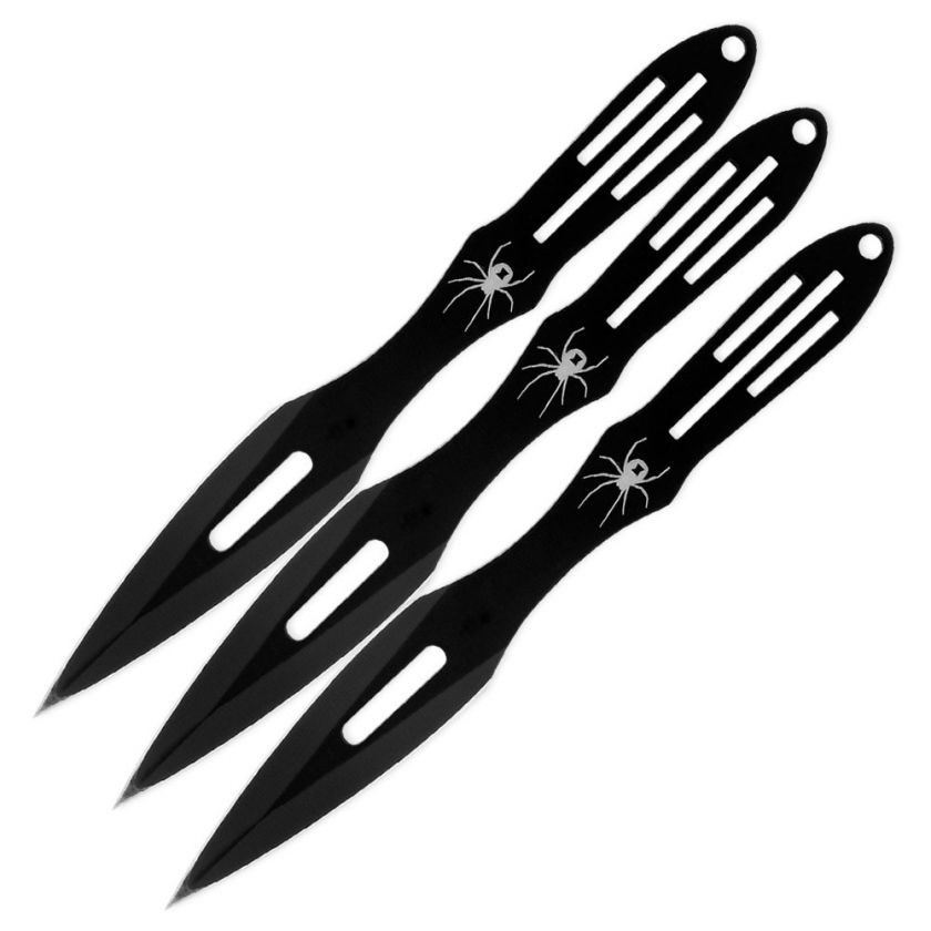 3pc BLACK WIDOW SPIDER THROWING KNIFE SET WITH SHEATH  