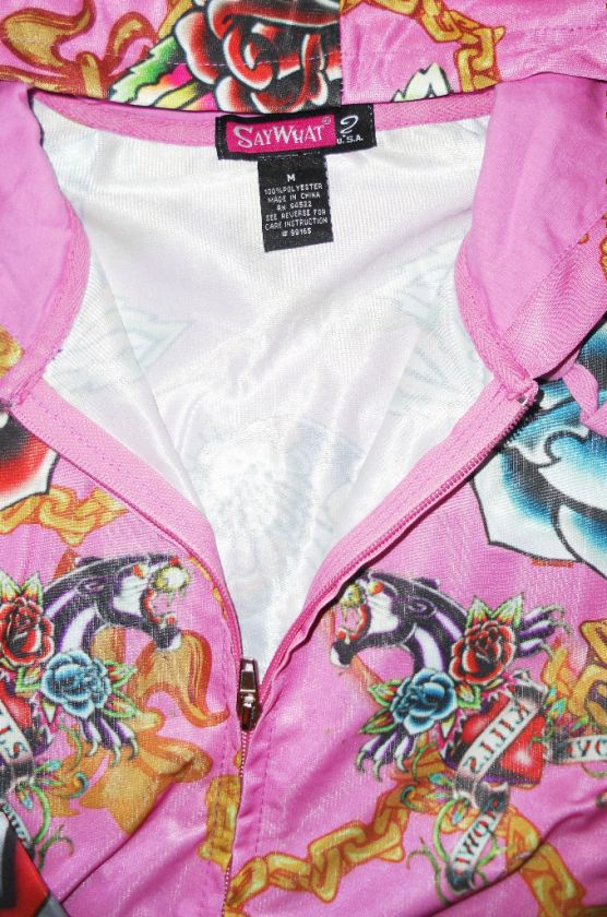 Rhinestone Tattoo Hoddie Jacket Size L plus a Free Ed Hardy Gift w 