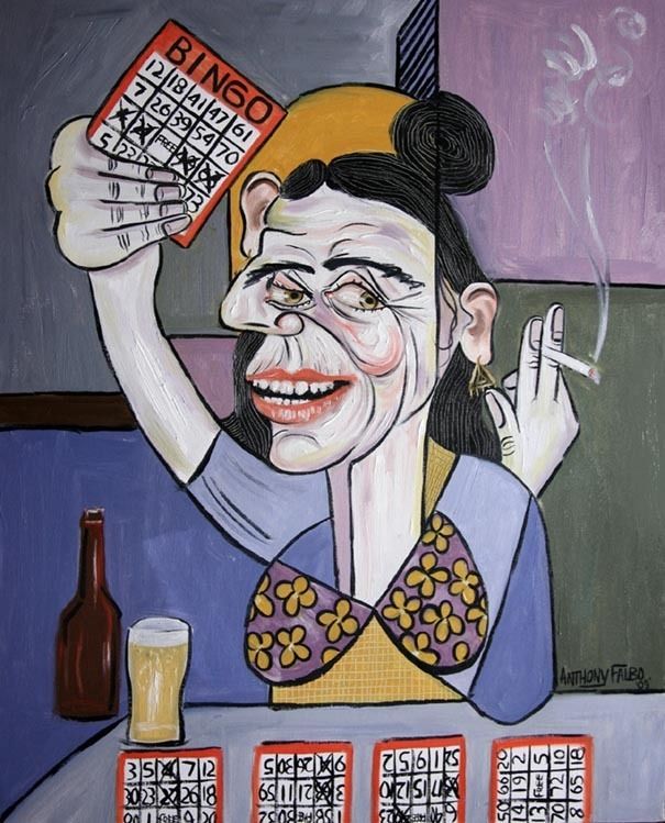 BINGO LADY ORIGINAL PAINTING CUBIST ANTHONY FALBO  