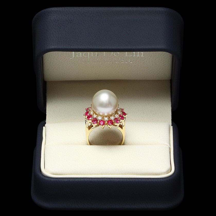 8000 CERTIFIED JAQU DE LILI 14K YELLOW GOLD 13 X 13MM PEARL RUBY 