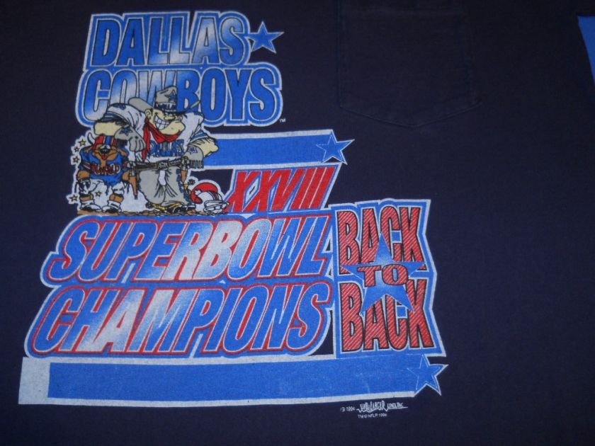 vintage DALLAS COWBOYS BACK TO BACK SUPER BOWL CHAMPS 90S POCKET t 