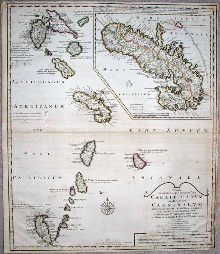 1745 Ottens (De LIsle) WINDWARD ISLANDS + MARTINIQUE  