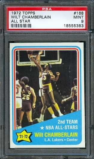 1972 TOPPS BASKETBALL #168 WILT CHAMBERLAIN ALL STAR LAKERS PSA 9 