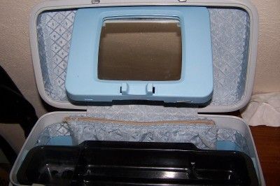 RETRO 60s Samsonite BLUE MAKEUP TRAVEL TRAIN CASE &TRAY  