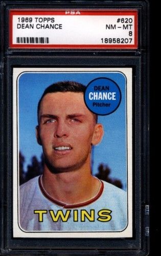 1969 TOPPS #620 DEAN CHANCE TWINS PSA 8 8207  