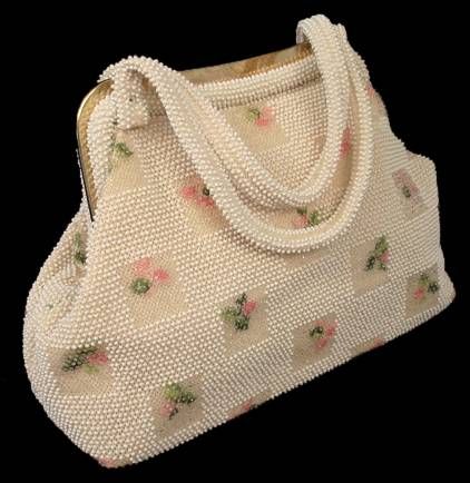 Vintage Lumered White Plastic Beaded Handbag 1940’S  