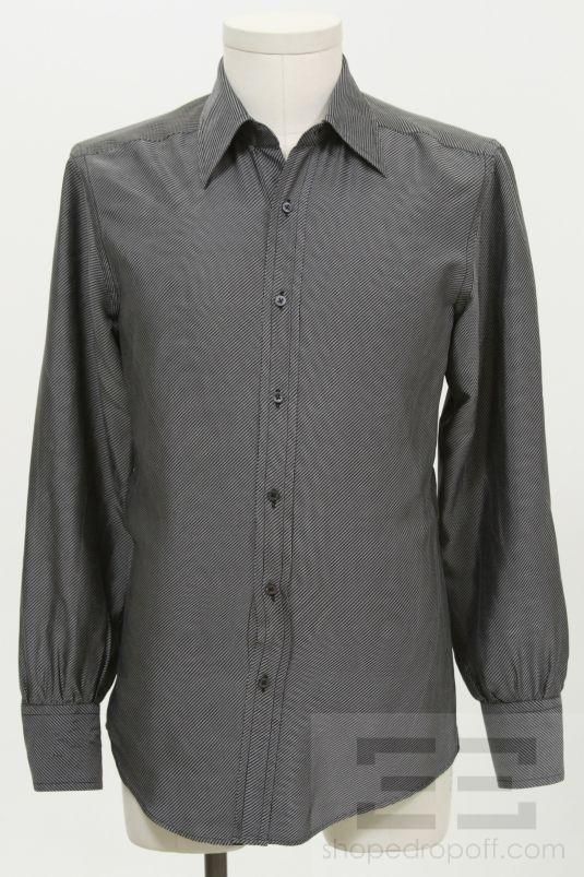 Gucci Black & White Silk Patterned Mens Dress Shirt Size 39/15.5 