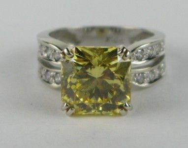   European 3.5ctw Yellow & White Russian CZ 14k White Gold Ring 4.7g