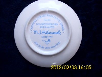 HUMMEL ROCK A BYE   CENTURY COLLECTION HUM 894 Mini Plate  