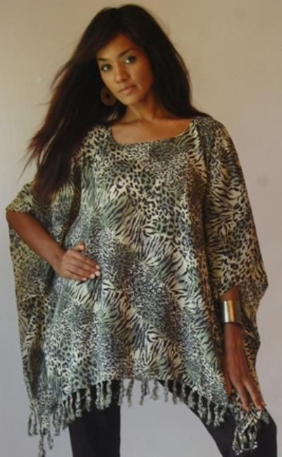 V790S GREEN BLACK/PONCHO TUNIC ANIMAL M L XL 1X 2X 3X  