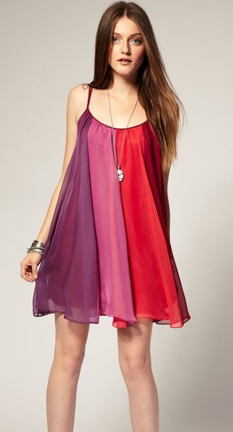 NEW Free People Rainbow Sorbet Colorblocked Swing Floaty Dress XS/S/M 