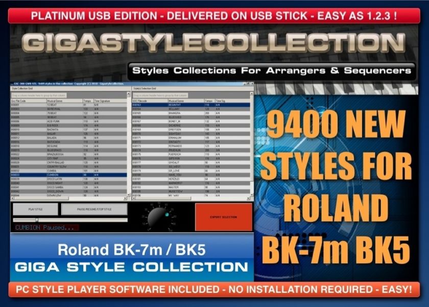 9400 NEW Styles for ROLAND BK 7m BK7 BK 5 BK5 + PC Style Player on USB 