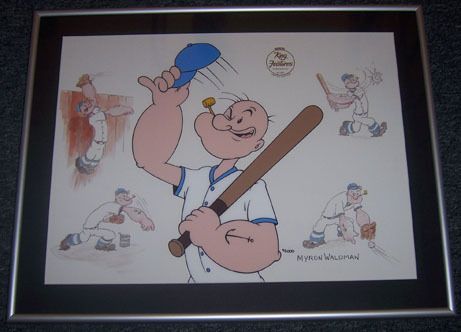 POPEYE MYRON WALDMAN SIGNED BASEBALL CEL  