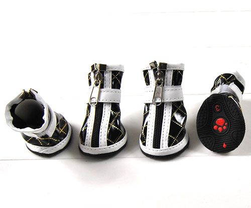 Pet Dog Waking Glossy Checker PU Leather Shoe Boots  