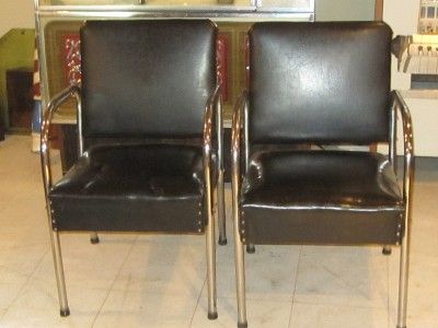   1940s chrome & vinyl barber shop waiting room tubular chairs  