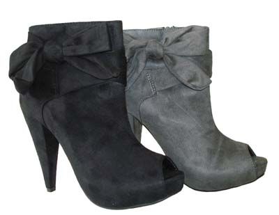 Elegant Bow Strap Suede Peep Toe Platform Heel Bootie  