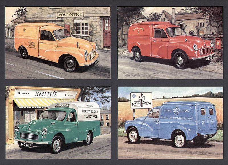 MORRIS MINOR VANS   Postcard Set   Royal Mail, GPO, RAC  