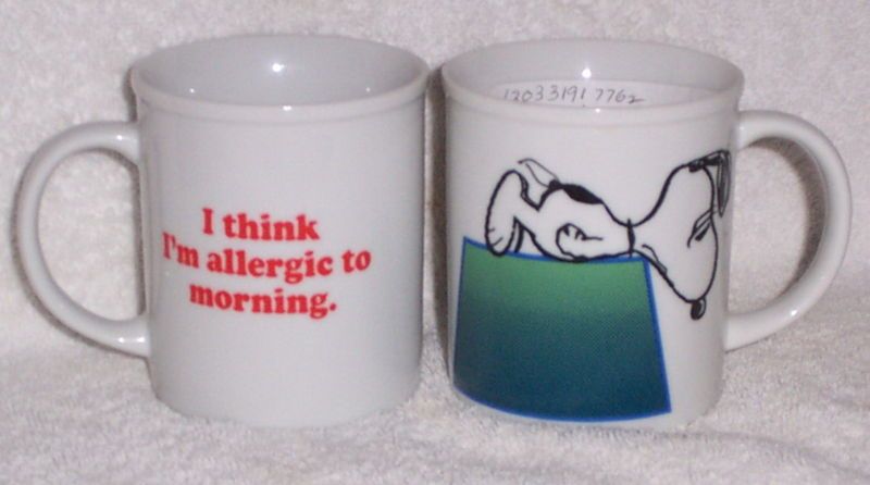 Snoopy Mug I Think Im Allergic To Morning Japan 1958  