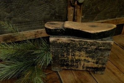 Early Antique Primitive Wooden Old Black Paint Shoe Shine Box Trunk 