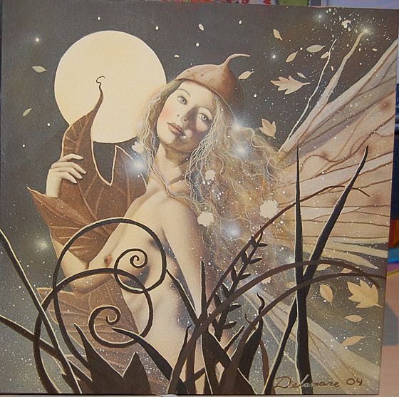 David Delamare AUTUMN Original Fairy Painting SIGNED Four Seasons 