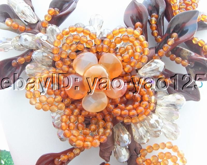 Amazing Carnelian&Red Stone Flower&Crystal Necklace  