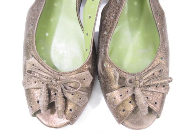 VANELI Bronze Leather Peep Toe Wedges Shoes Sz 8.5  