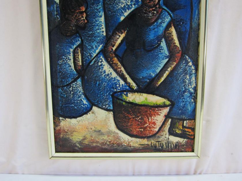 Original African Painting, Acrylic on Canvas Signed LuTumba? c1970 