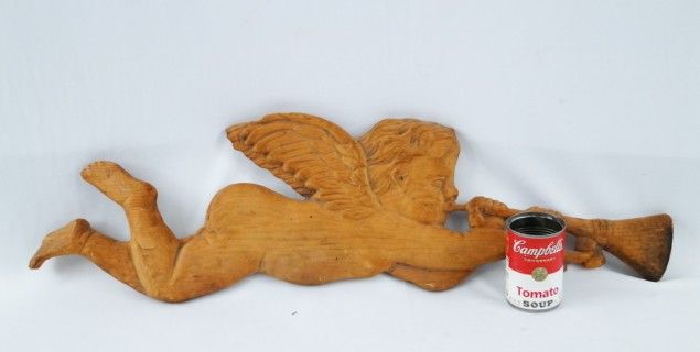   Folk Art Carved Pine Wood Arch Angel Gabriel Weathervane  