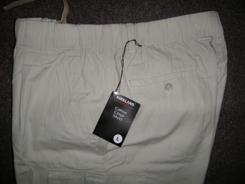 NWT Kirkland Mens Sz LARGE Cotton Cargo Shorts w/ Elastic Waist 