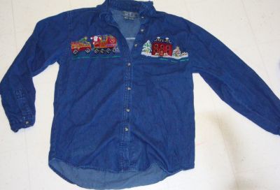 UGLY TACKY Denim Long Sleeve Shirt * Womens Christmas  